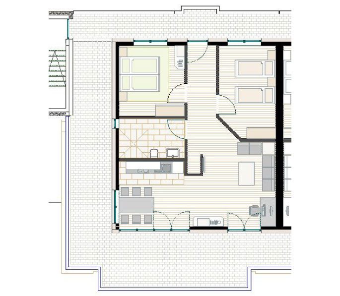 Grundriss der Wohnung Penthouse im Tönsberghaus, 96 m², mit nummerierten Raumhinweisen